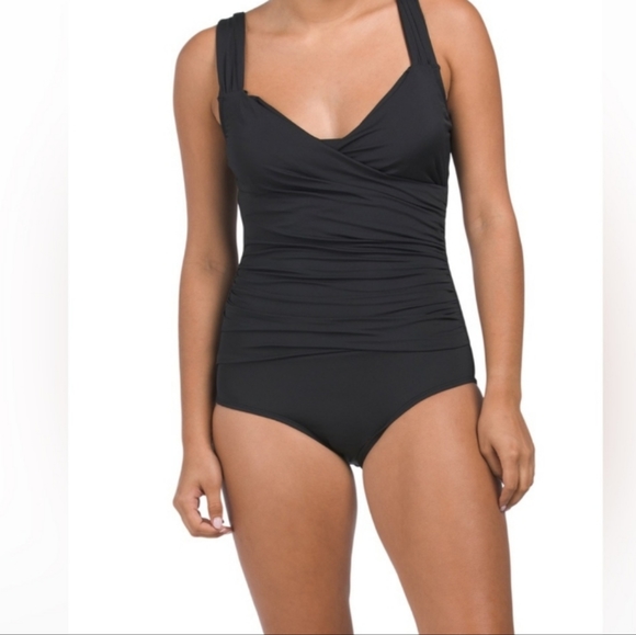 JANTZEN Draped Surplice One-Piece Swimsuit - Picture 1 of 16